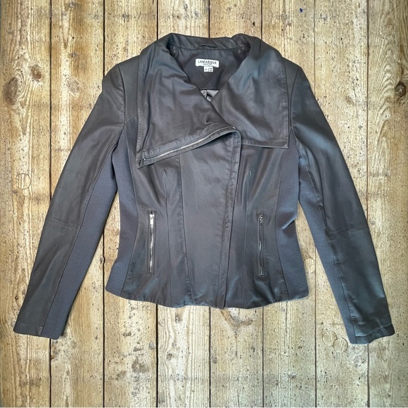 LAMARQUE Soft Leather Asymmetrical Zip Biker Moto Jacket Gray Med - Picture 1 of 9